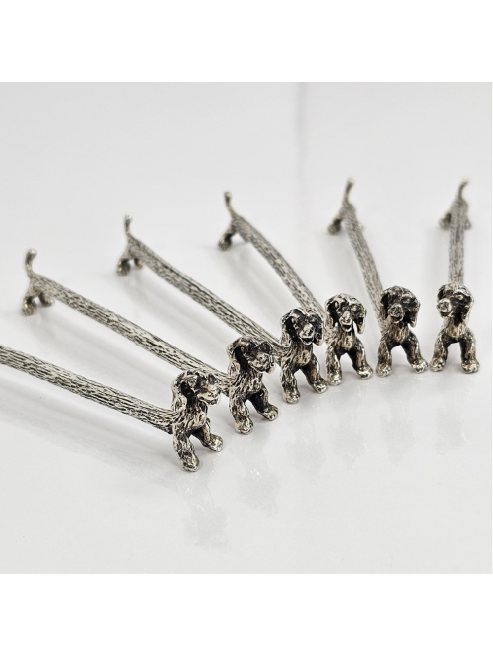 74g 925 Sterling Silver Wiener Dog Spoon Rests Dachshund Mexico Set Of 6